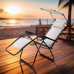2 pièces Chaise longue Gravity Zero pliable et inclinable avec pare-soleil