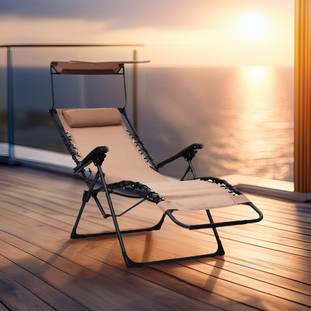 2 pièces Chaise longue Gravity Zero pliable et inclinable avec pare-soleil