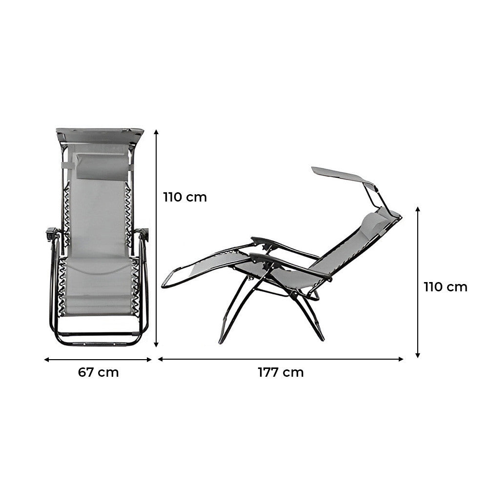 2 pièces Chaise longue Gravity Zero pliable et inclinable avec pare-soleil