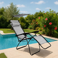 2 pièces Chaise longue Gravity Zero pliable et inclinable avec pare-soleil