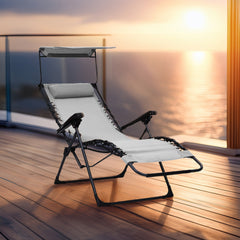 2 pièces Chaise longue Gravity Zero pliable et inclinable avec pare-soleil