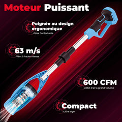 Souffleur sans fil à batterie 24V pliable, portable pour jardin et feuilles.