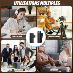 Microphone sans fil Type-C – Autonomie 6 heures, portée 10-15 m