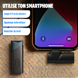 Microphone sans fil Type-C – Autonomie 6 heures, portée 10-15 m