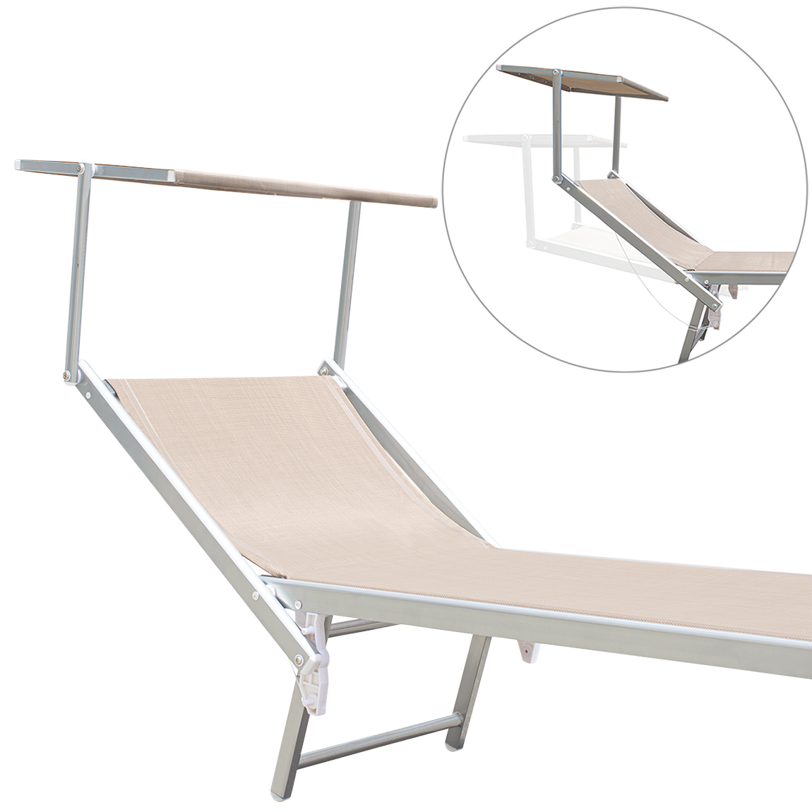 Lit de soleil LUXURIOUS avec parasol en aluminium, dossier inclinable 180x60x40