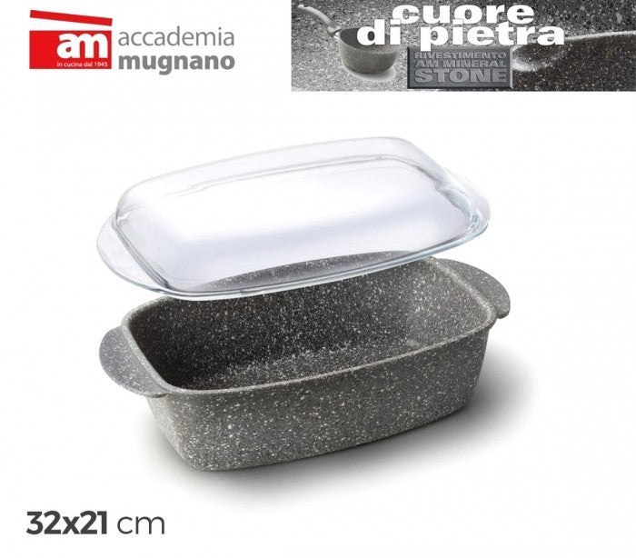 CPRST32 - Plat á four 32x21 cm - Moule antiadhésive avec couvercle effet pierre