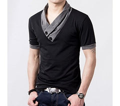 T-shirt - mod hals jersey manches couleur à contraste avec boutons - mws ahead
