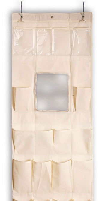 Rangement et organisateur de maquillage pour porte avec un espace de miroir