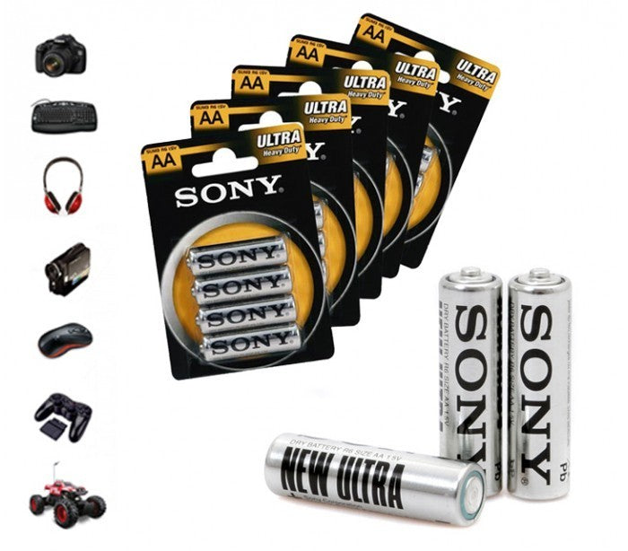 Pack de 32, 52, 76 ou 100 piles AA SONY NEW ULTRA - R6 1.5V - zinc charbon