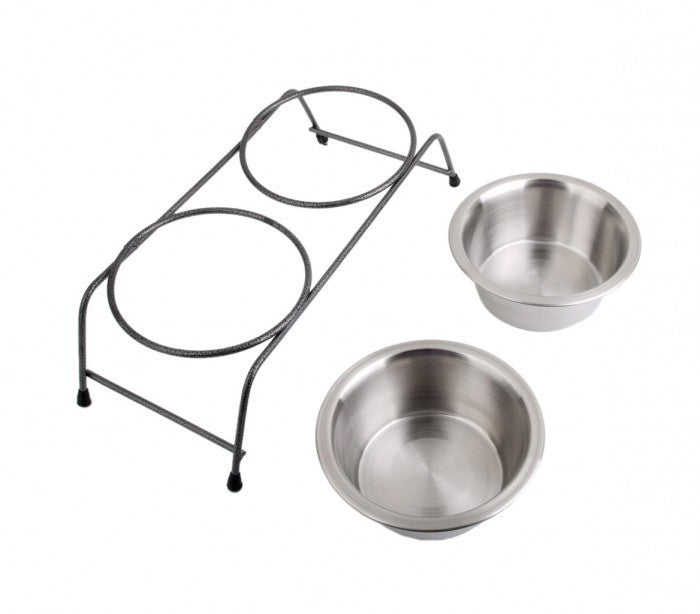 180601 double gamelle pour chiens avec support en acier sureleve 3 x13 x8,5 cm