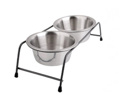 180593 double gamelle en acier pour chiens avec support sureleve 40x17x8,5 cm
