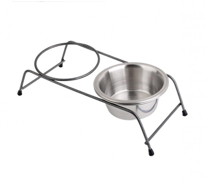 180593 double gamelle en acier pour chiens avec support sureleve 40x17x8,5 cm