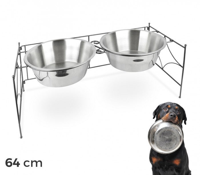 133587 double gamelle en acier pour chiens avec support surélevé 64x29x26 cm