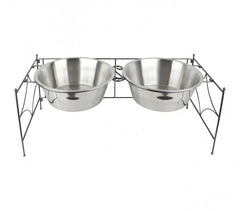 133587 double gamelle en acier pour chiens avec support surélevé 64x29x26 cm
