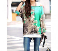 Blouse en mousseline de soie oversize asymétrique imprimé floral vert 001